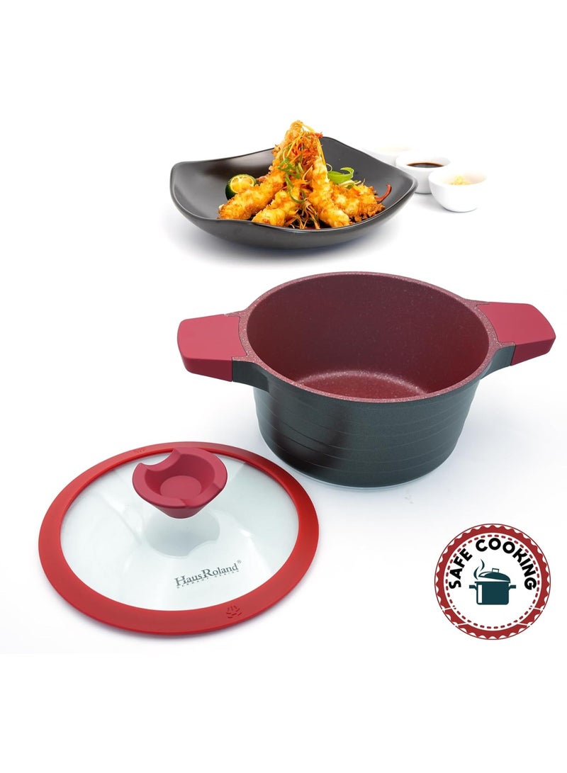 HausRoland Casserole 3.3L Red Granite Nonstick Cookware with Lid Die-Cast Aluminum Induction & Oven Safe PFOA/PTFE-Free Kitchen Utensil Durable Scratch-safe Pots Pans for Cooking (Casserole 3.3L) - Image 5